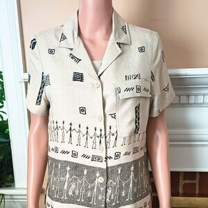 Women's Vintage Dress & Jacket M Tan & Black Sleeveless Midi Side Slits